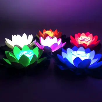 6 Barv, ki Želijo Nočno Svetilko LED Nepremočljiva Plavajoče Lotus Lily Cvet Lahka Baterija Upravlja Bazen Fish Tank Poroka Dekoracija