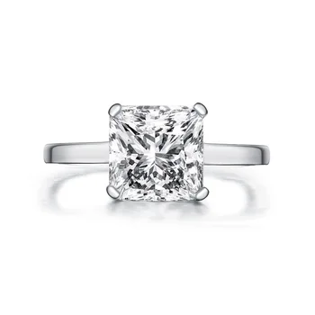 Wong Dež 925 Sterling Srebro Princesa Cut Ustvarili Moissanite Gemstone Diamanti Poroko Zaročni Prstan Fine Nakit Trgovini