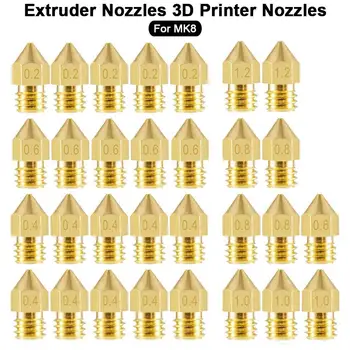 30pcs Visoko Kakovost Medenina Iztiskanje Šobe Zlato 3D Tiskalnik Šobe Za MK8 Makerbot Reprap PrusaI3 0.2/0.4/0.6/0.8/1.0/1.2 Mm
