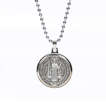 Katoliška Zavetnika Sv Benedikta od Nursia Svetega Medaljo Krog Ogrlico, Obesek iz Plemenitega Jekla Choker Nakit za Ženske