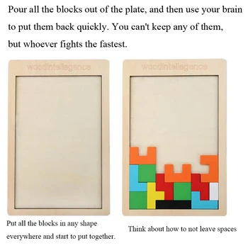 Barvita 3D Puzzle Lesene Tangram Matematiko Igrače Otrok predšolske Magination Intelektualne Izobraževalne Igrače za Otroke, Igra Tetris