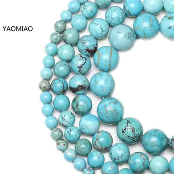Trgovina na Naravno Modrem Turquoises Kamen Kroglice Krog Svoboden Kroglice Za nakit, Izdelava DIY Zapestnico, Ogrlico 4-12 mm