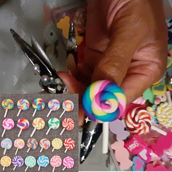 10PCS/ Vrečko Mavrica Lollipop 3D Nail Okrasnih Dekoracijo Pritisnite Na Nasvete Akril Nakit Acce Nohtov Čare Accessories20 Barve
