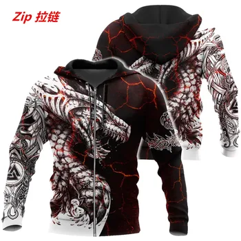 2021 black in white dragon tattoo hoodie 3D tiskanje moška majica vrhnja ulica zadrgo puloverju športna jakna šport