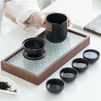 Keramike, Porcelana Kung Fu Čaj Nastavite Teaware Čaj Pot in Pokal Set Potovalnih Čaj Nastavite Prenosni Eno Pot in Štiri Skodelice