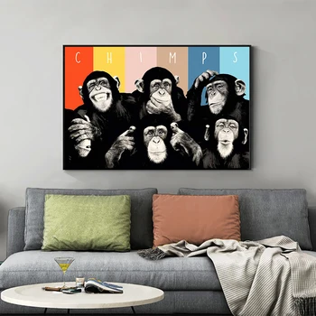 Živali Platno Umetnosti Oljna Slika Pop Art Smešno Chimps Stenske Slike Za Dnevni Sobi Doma Dekor Natisnjene Brez Okvirja