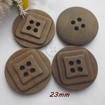 50pcs 23 mm 4 luknje rjava kvadratnih izboklina lesene plašč gumbi za šivanje čevlji obrti dekorativni dodatki lesa modni gumbi