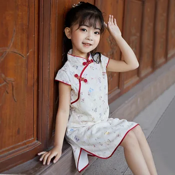 2021 poletje retro metulj otrok cheongsam obleko Kitajski slog Hanfu dekle obleko nova
