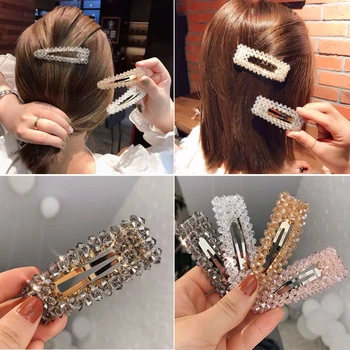 Korejski Kristalno Pearl Lasnice Barrettes Za Ženske Modni Geometrijske Kaplja Vode Pravokotnik Dekle, Pribor Za Lase Pokrivala Hairgrip