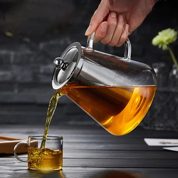 Zgostitev Steklo Čaj Lonci Toplotno Odporen grelnik vode iz Nerjavečega Jekla Čaj Infuser Mleka Oolong Cvet Čaj Lonec za Čaj, Sok Posodo