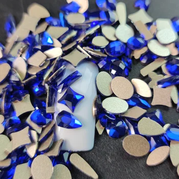 YanRuo 20pcs/ 100 kozarcev Mix Nail Art, temno modra Barva Kristalno Steklo Diamond Lepota Nakit Ravno Dno Okrasnih Dekoracije Nohtov