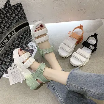 Gradient Velcro Ženske Sandali Ženske Plaži Sandale za Poletje Povečanje Višine korejski Univerzi Slog Debel-soled Iz Čevlji