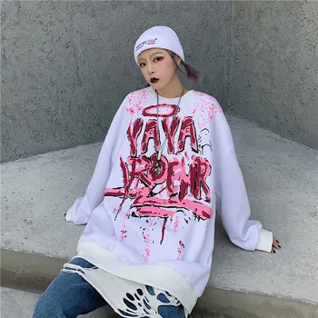Ženske Moški Pulover Sweasthirt Ženski Grafiti Tiskanje Majica Lady Hip Hop Harajuku Japonski Ulične Vrhovi Par Obleko