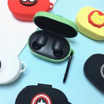 Risanka Marvel Slušalke Primeru za Xiaomi Redmi Airdots 1 2 Mehka Silikonska Brezžična tehnologija Bluetooth Slušalke Zaščitni Pokrov, S Kavljem
