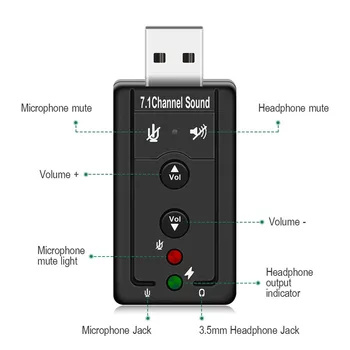 Debelo USB 2.0 Zunanji 7.1 Kanalni Zvok Adapter 3D Virtualni Zvočno Kartico Mic Adapter Za Računalnik