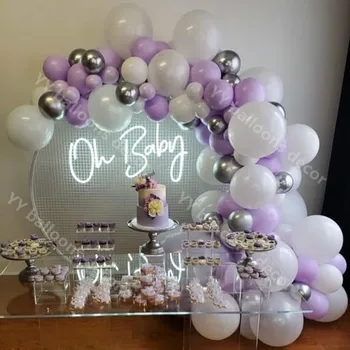 Baby Tuš DIY Baloni Garland Arch Vijolična Bela Pastelnih Maca Poroka Poročni Stranka Ozadje Srečno Novo Leto Trak Steno Decoatio