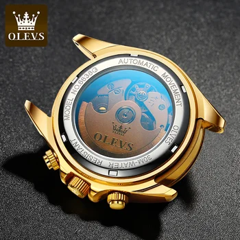 Olevs luxury18K zlato moške gledajo Automatic mehanski boljše, da pasu iz nerjavečega jekla globoko anti-freeze ura ditona zapestje