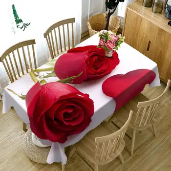 3D Prilagodljiv Rdeče in Rumene Rose Cvet Vzorec Dustproof Stroj Krpo Pravokotne in Okrogle Mize Krpo