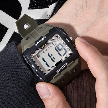 Šport na Prostem ura Moški Nazaj Svetlobni Alarm Samodejno Ura Vojske Zelena 50M Nepremočljiva Watch Led Moški Digitalne Ure Reloj Hombre
