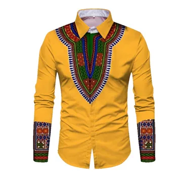 Moški Afriške Majica Bazin Riche Oblačila z Dolgimi Rokavi Bombaž Print Majica Slim Fit Vrhovi Rokavi Moški Osebnih Meri Plus Velikost WYN352