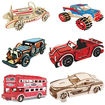 Otrok je lesena 3d puzzle ročno diy ustvarjalne lesene darilo avto, motorno kolo, model izobraževalne igrače