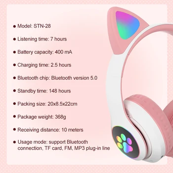 1 Kos Luštna Mačka Slušalke Bluetooth Brezžične Z LED Glasbeni Stereo Slušalke Z Mikrofonom ročaji očal Slušalke Za Darilo Otrok