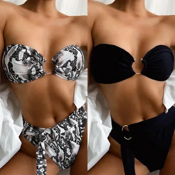 Visoko Pasu Kopalke Bikini Komplet 2021 Ženske Kopalke Leopard Kopalke Povodcem Plaži Trikini Biquinis