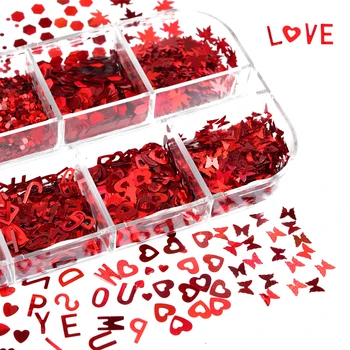 Holografski Bleščice Sequins Valentines Nail Art Okraski Mix Metulj Srca Oblike 3D Kosmičev Nohtov Potrebščine Za Strokovnjake