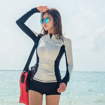 Korejski Potapljaške obleke Žensk Split Dolžina Rokav Zadrgo Surfer bo Ustrezala Tri Kos Quick Dry za Zaščito pred Soncem Potapljaško Obleko Kopalke