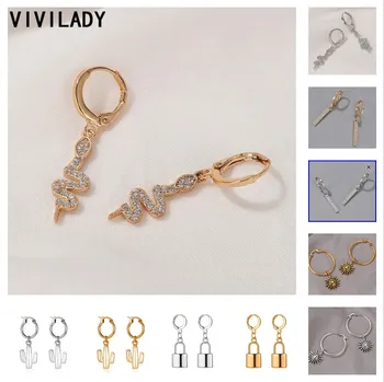VIVILADY Stilsko Preprost Zlitine Imitacije Biserov Kača Dolgo Palico Sončnično Zaklepanje Oblike Ženskih Hoop Uhani Darilo, Poročni Jewellry