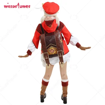 Genshin Vpliv Klee težki sovražen Rdeče Hoodie Obleko Pom-pom Fullset Cosplay Kostum Rdeče Newsboy Skp in Čevlji Zajema
