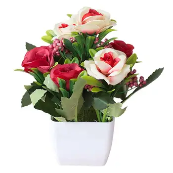 Umetne Rože Bonsaj Evropski Stil Tea Rose Umetno Cvetlični Lonček Bonsaj Vaza Vrtna Miza Soba Dekor