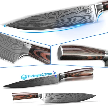 Kuhinjski Nož Set Kuhar Noži 7CR17 440C Visoko vsebnostjo Ogljika iz Nerjavečega Jekla Damask Risanje Cleaver Rezanje 8 inch Santoku Set Nožev
