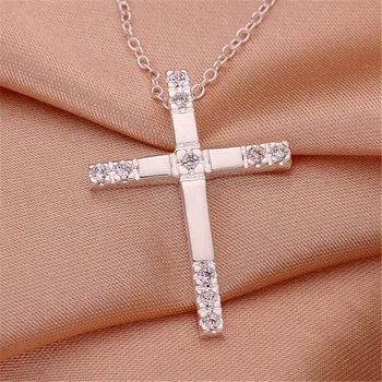 Srebrne barve Posla Cirkon KRISTALNA Poroka ŽENSKE dekle Križ ogrlica nakit za gospo dar, vroče prodaje N539