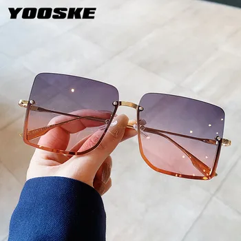 YOOSKE Kvadratnih Kovinskih sončna Očala Ženske Pol Okvir Retro Nova Očala Velik Okvir sončna Očala Gradient Barvne Leče na Prostem