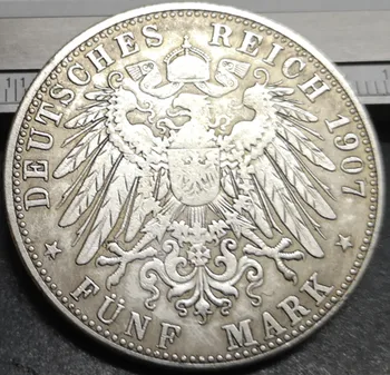 1907-G vojvodstva Baden 5 Mark-Friedrich sem Silver Plated Kopijo Redkih kovanec