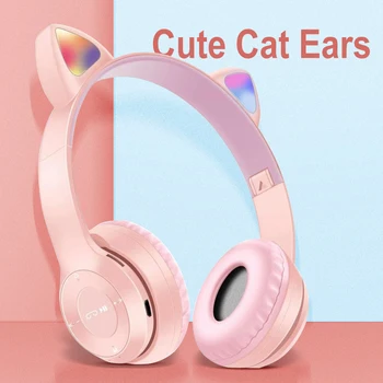 Nove slušalke brezžične 5.0 bluetooth mačje uho slušalke glasbeni stereo slušalke zložljive srčkan darilo za rojstni dan