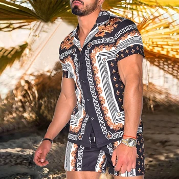 Poletne Moške Natisnjeni na Havajih Priložnostne Majice Obleko 2021 blagovne Znamke Ulične moška Oblačila Jopico High-End Kratek Rokav Shirt Obleko