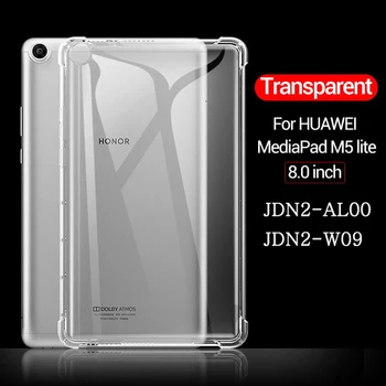 Shockproof Mehko Silikonsko Ohišje za Huawei MediaPad M5 Lite 8.0 JDN2-AL00 JDN2-W09 Prilagodljiv Odbijača Pregleden Stojalo Zadnji Pokrovček