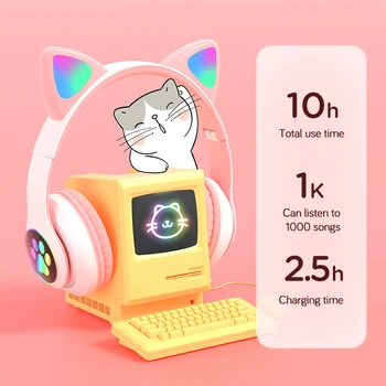LED Mačje Uho šumov, Slušalke Bluetooth 5.0 Mladih Otroci Slušalke Podpira TF Kartice 3,5 mm Vtič FM Slušalka Z Mikrofonom