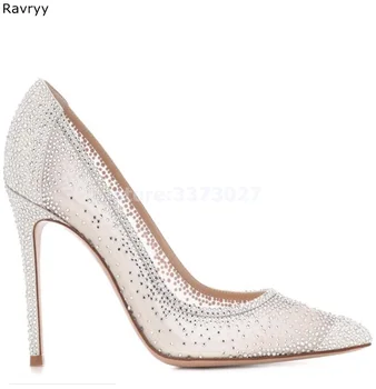 Bele čipke ženske v visokih petah tanke pete nosorogovo dekor konicami prstov seksi črpalke ženski stranka obleko čevlje slip-on sam čevlji