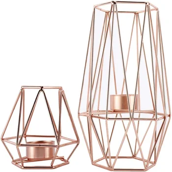 2PCS kovinske žice čaj svijećnjak primerna za namizni okras, dnevna soba, kopalnica odlikovanje zlati geometrijske oblike nosilec
