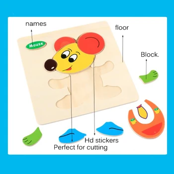 Otroške Igrače 3D Lesene Sestavljanke Jigsaw Igrače za Otroke, Risanka Živalske Uganke Inteligence Otroke Zgodaj Izobraževalne Možganov Teaser Igrače