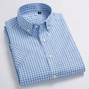 Visoka Kakovost moška Oxford Priložnostne Majice Prosti čas Kariran Design Moške Socialne Majice Bombaža, Kratek Rokav, moška Obleka Majice