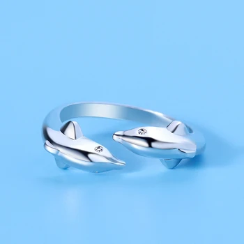 Angažiranje Obročki Za Ženske 925 Sterling Srebro Dvojni Delfin Prst Prstan Bague Femme Anillo Mujer Poroka Poročni Nakit Darila