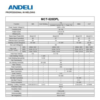 ANDELI MCT-520DPL MCT-520DPC 5 V 1 Multi-Funkcijo Varjenje TIG/MIG/IZREŽI/MMA Varilec Dodatno S ČISTO ALI CLOD