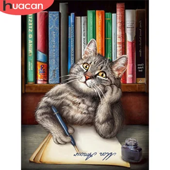 HUACAN 5D Diy Diamond Slikarstvo Mačka Vezenje Mozaik Živali Navzkrižno Šiv Knjigo Ročno izdelan Darilni Stenske Nalepke