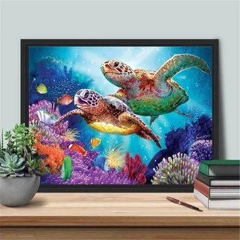 Huacan Celoten Kvadratni Diamond Slikarstvo Tortoise 5D DIY Barve Z Diamanti Vezenje Mozaik Živali Ocean Dekoracije Domov
