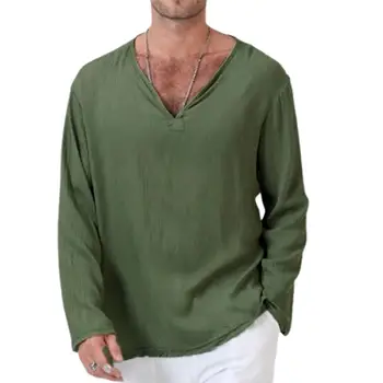Plus Velikost 4XL Dres Mens Majica Mehka Barva Perilo Osnovne Priložnostne Dolgimi Rokavi, V-izrez Srajce Moške Poletje Pomlad Svoboden Vrhovi