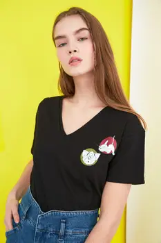 Trendyol Tom & Jerry Licenco Natisnjeni Osnovni Pletene T-Shirt TWOSS21TS0050